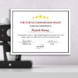 Fun Employee Award Certificate - Office Barista<br><div class="desc">Funny employee awards are a fantastic way to celebrate your team’s quirks and contributions while adding a dose of humor to the corporate grind. These award certificates are perfect for giving out at the end of corporate events or year-end celebrations. Our award certificate is customizable so you can create the...</div>