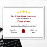 Fun Employee Award Certificate - Social Director<br><div class="desc">Funny employee awards are a fantastic way to celebrate your team’s quirks and contributions while adding a dose of humor to the corporate grind. These award certificates are perfect for giving out at the end of corporate events or year-end celebrations. Our award certificate is customizable so you can create the...</div>