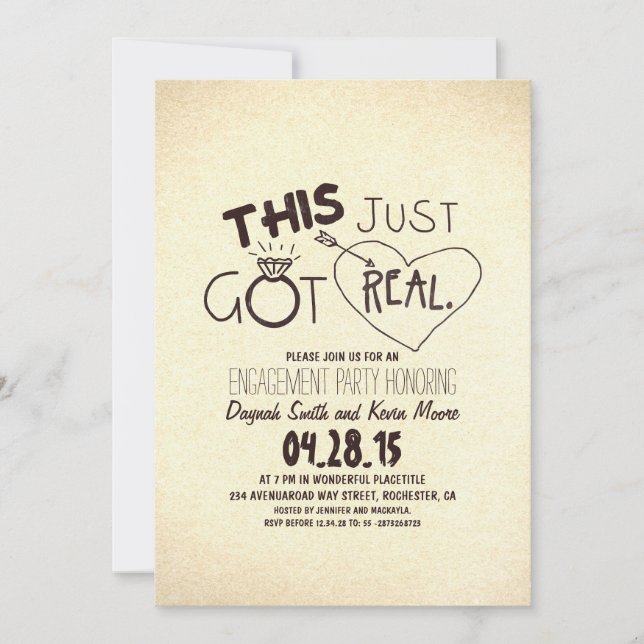 fun engagement party invitation This Just Got Real (Front)