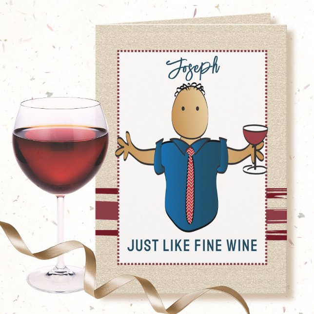 Fun Ethnic Male Cartoon Red Wine Classy Birthday  Card (Creator Uploaded)