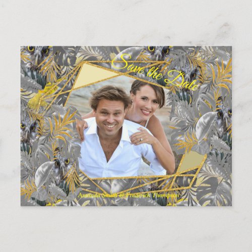 Fun Expressive in Yellow and Grey plant leaves Announcement Postcard