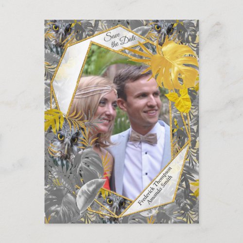 Fun Expressive in Yellow and Grey plant leaves Announcement Postcard