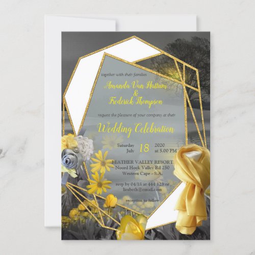 Fun Expressive in Yellow and Grey plant leaves Invitation