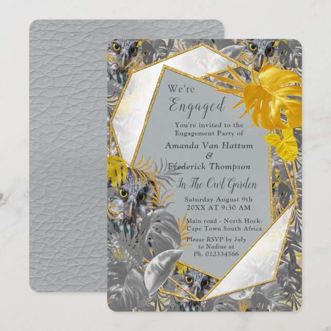 Fun Expressive in Yellow and Grey plant leaves Invitation (Front/Back)