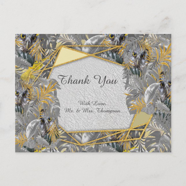 Fun Expressive in Yellow and Grey plant leaves Postcard (Front)