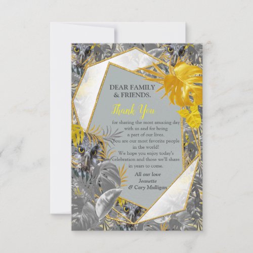 Fun Expressive in Yellow and Grey plant leaves RSVP Card