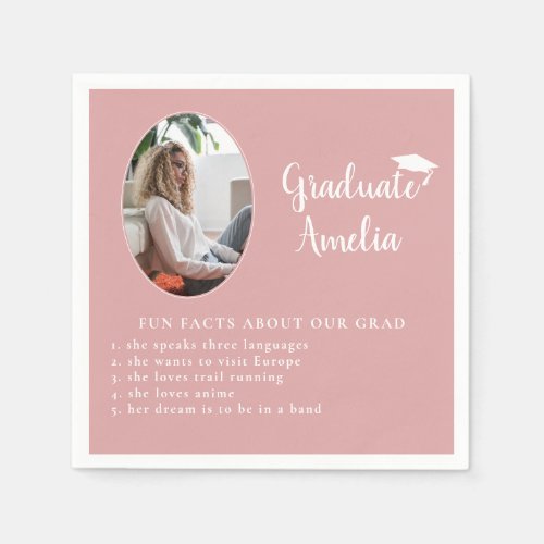 Fun Fact about Graduate Pink Photo Graduation Napkins