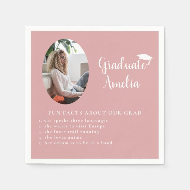 Fun Fact about Graduate Pink Photo Graduation Napkins (Front)