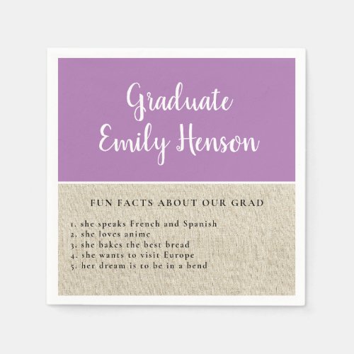 Fun Fact about Graduate Purple Rustic Graduation  Napkins