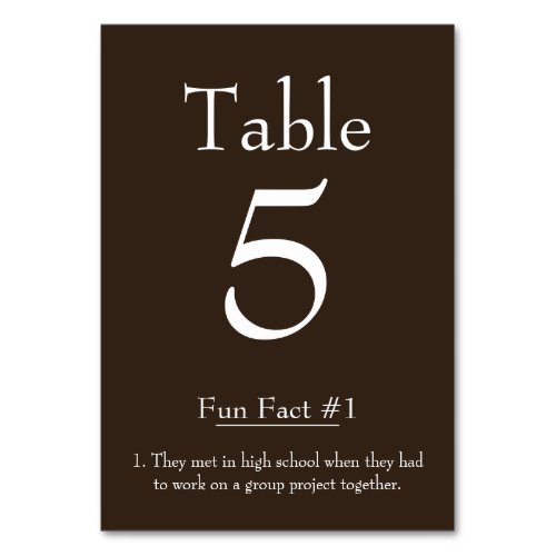 Fun Fact about the Bride and Groom Chocolate Brown Table Number