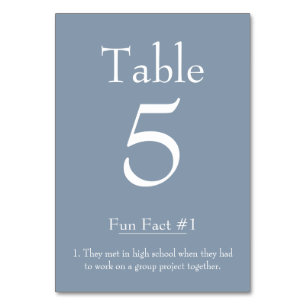 Fun Fact about the Bride and Groom on Dusty Blue Table Number