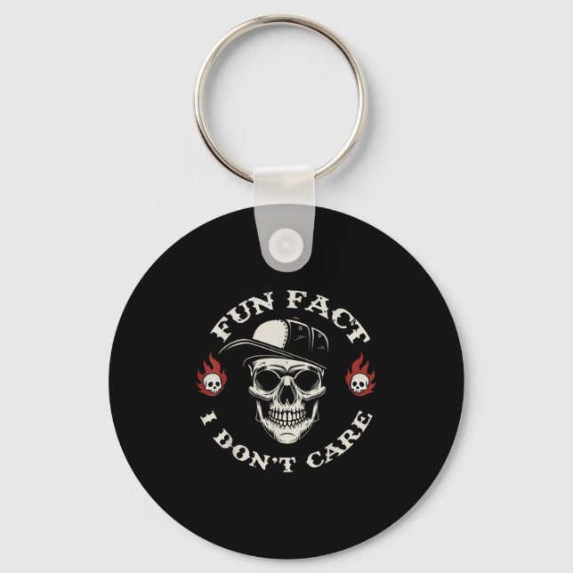 Fun Fact I Don't Care Funny Skeleton Sarcastic Adu Keychain (Front)