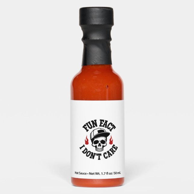 Fun Fact I Don't Care Funny Skeleton Saying (2) Hot Sauces (Front)