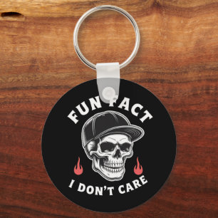 Fun Fact I Don't Care Funny Skeleton Saying Quote Keychain