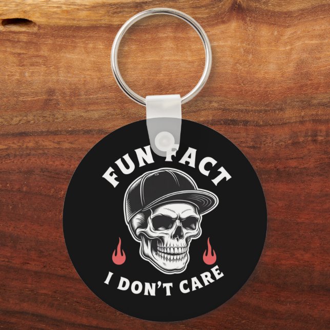 Fun Fact I Don't Care Funny Skeleton Saying Quote  Keychain (Front)