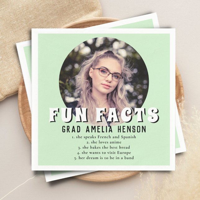 Fun Fact Mint Green Graduate Photo Graduation   Napkins (Creator Uploaded)