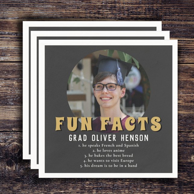 Fun Fact Modern Graduate Photo Graduation Party Napkins (Creator Uploaded)