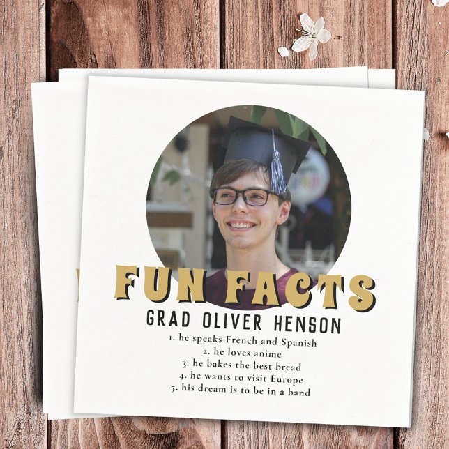 Fun Fact Modern Graduate Photo Graduation Party Napkins (Creator Uploaded)