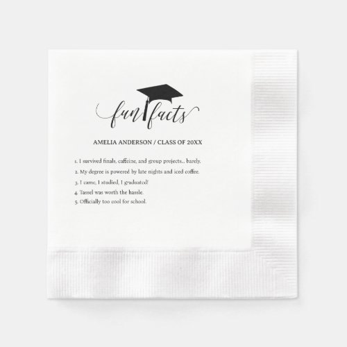 Fun Fact Party , Black and white Graduation Party Napkins
