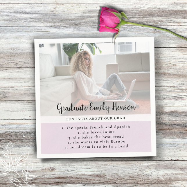 Fun Fact Pink Graduate Photo Graduation Party Napkins (Creator Uploaded)