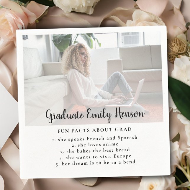 Fun Fact Simple Graduate Photo Graduation Party  Napkins (Creator Uploaded)