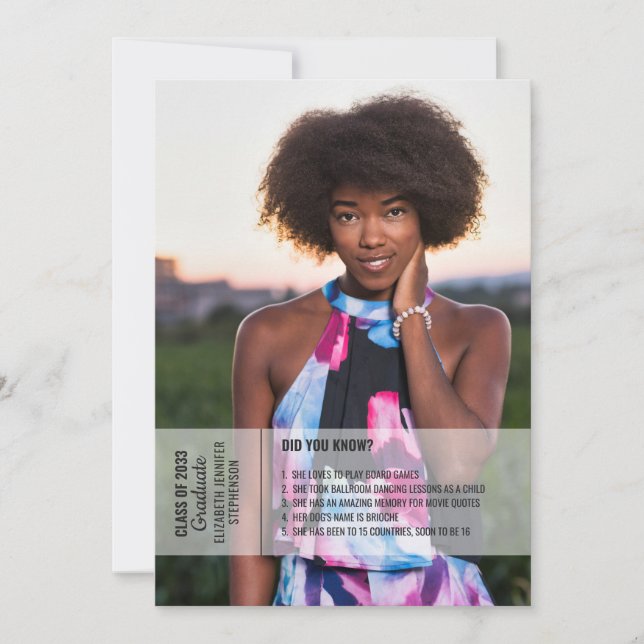 Fun facts 2 photo modern graduation invitation (Front)