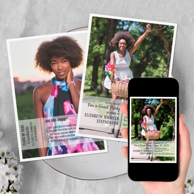 Fun facts 2 photo modern graduation invitation (Creator Uploaded)