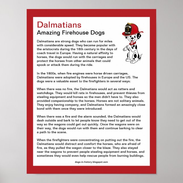 Fun Facts about Dalmatians Firehouse Dogs Poster (Front)