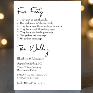 Fun Facts about the Bride and Groom Modern Wedding Invitation