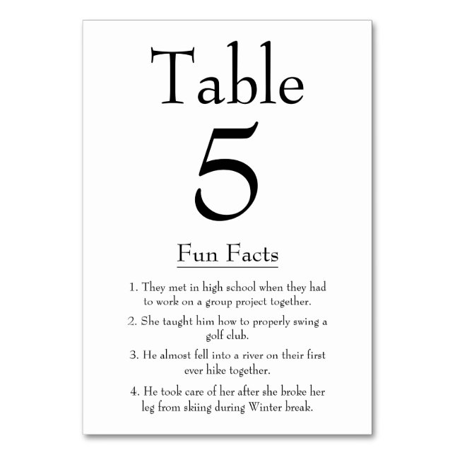 Fun Facts about the Bride and Groom Modern Wedding Table Number | Zazzle fun-facts-about-the-bride-and-groom-modern-wedding-table-number-zazzle