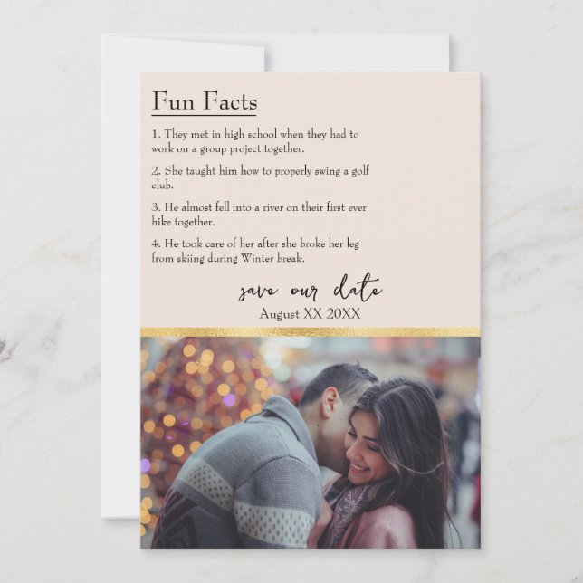 Fun Facts about the Bride & Groom Photo on Cream Invitation (Front)