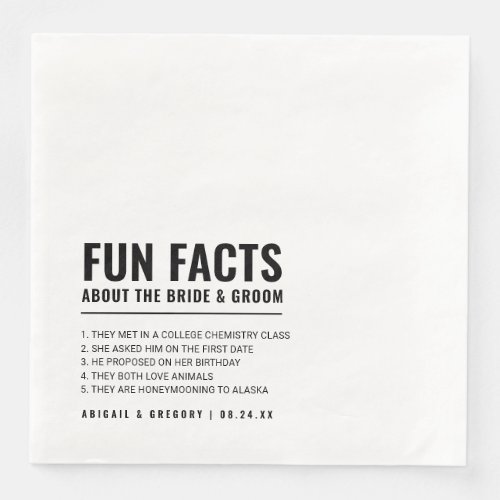 Fun Facts About The Bride  Groom Wedding  Paper Dinner Napkins