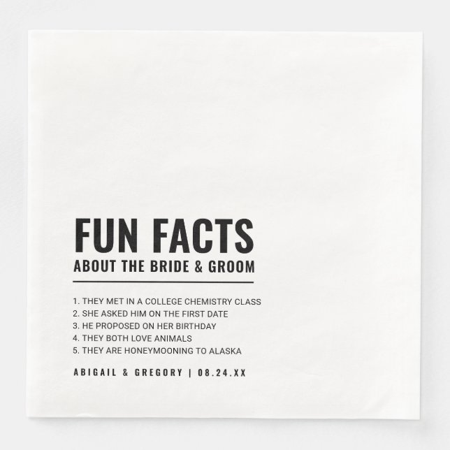 Fun Facts About The Bride + Groom Wedding  Paper Dinner Napkins (Front)