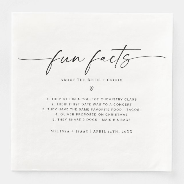 Fun Facts About The Bride + Groom Wedding Paper Dinner Napkins (Front)