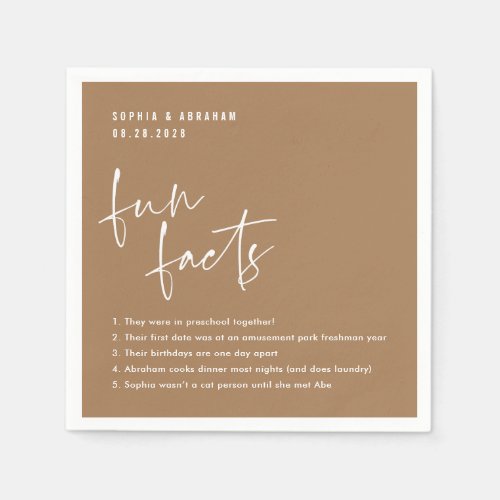 Fun Facts about the couple Camel Brown Wedding Napkins