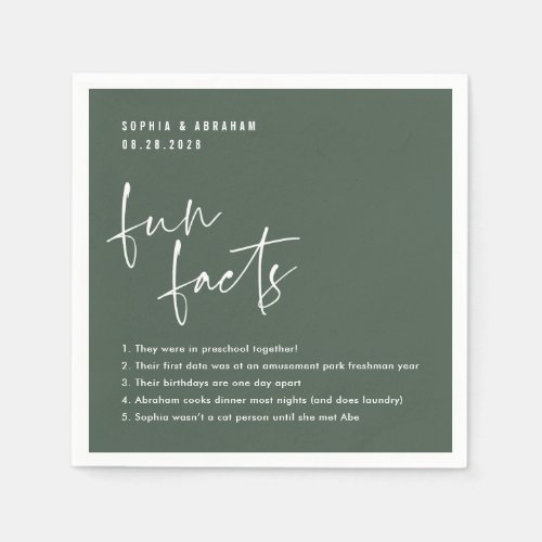 Fun Facts about the couple Dark Green Wedding Napkins