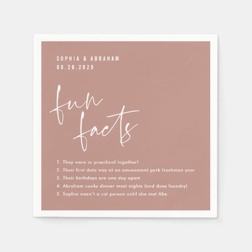 Fun Facts about the couple Dusty Rose Wedding Napkins