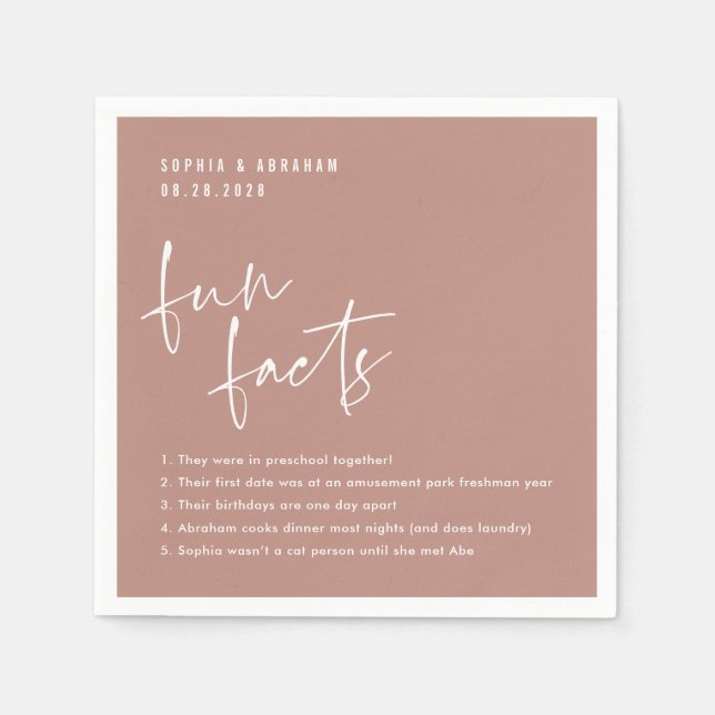 Fun Facts about the couple Dusty Rose Wedding Napkins (Front)