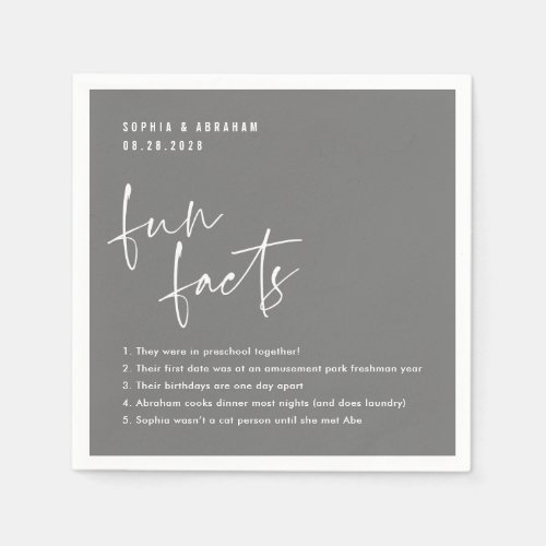 Fun Facts about the couple Gray Wedding Napkins