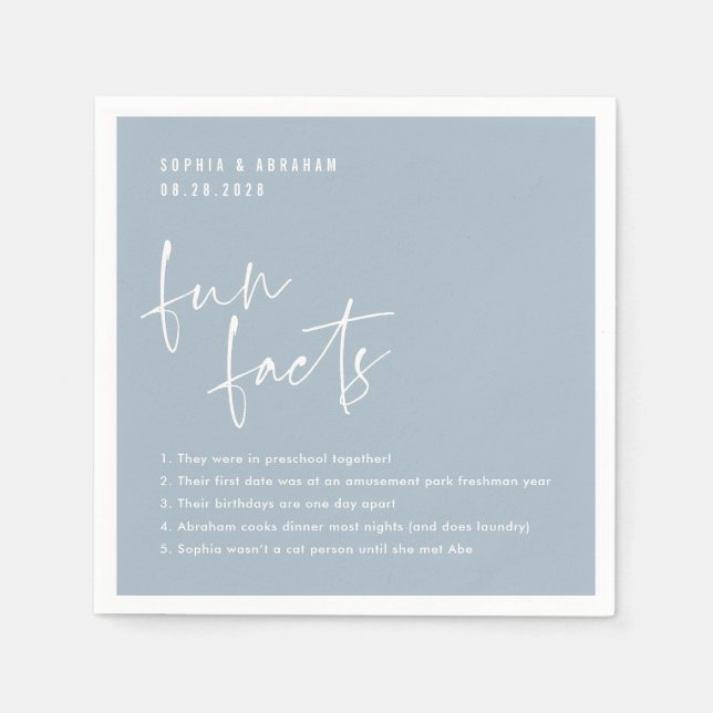 Fun Facts about the couple Light Blue Wedding Napkins (Front)