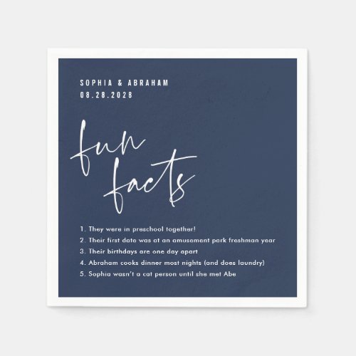 Fun Facts about the couple Navy Blue Wedding Napkins