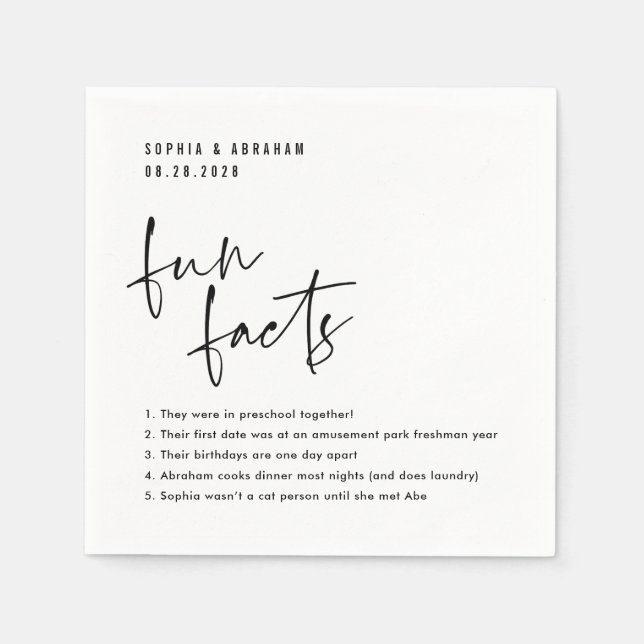 Fun Facts about the couple Wedding Napkins (Front)