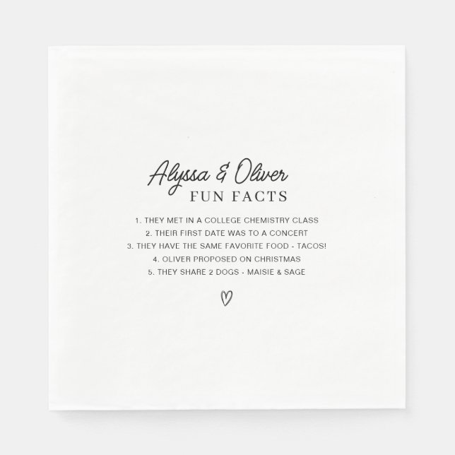 Fun Facts About The Couple Wedding Napkins (Front)