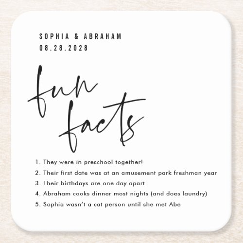 Fun Facts about the couple Wedding Square Paper Coaster