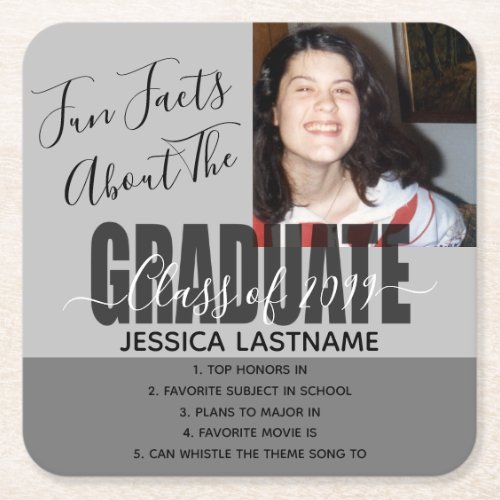 Fun Facts About the Graduate Any Year Photo Square Square Paper Coaster