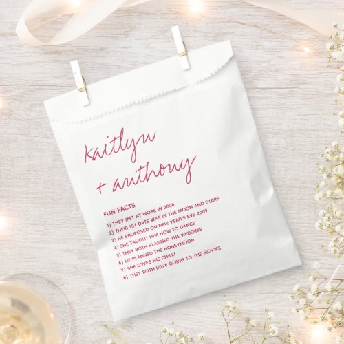Fun Facts About The Newlyweds Modern Wedding Favor Bag