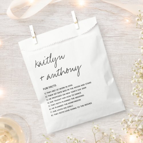 Fun Facts About The Newlyweds Modern Wedding Favor Bag