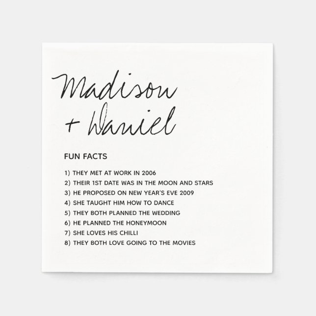 Fun Facts About The Newlyweds Modern Wedding Napkins (Front)