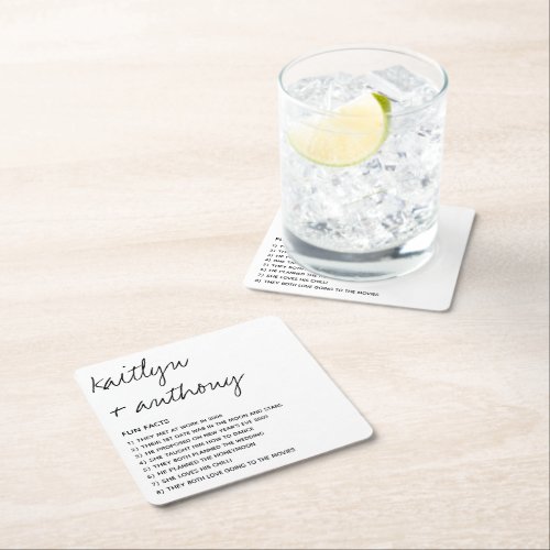 Fun Facts About The Newlyweds Modern Wedding Square Paper Coaster