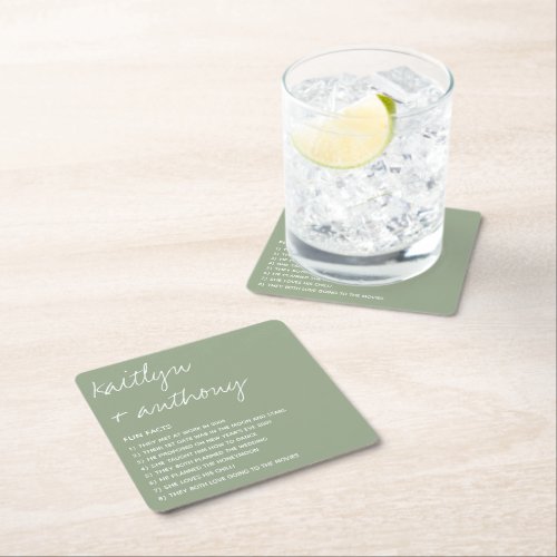 Fun Facts About The Newlyweds Modern Wedding Square Paper Coaster